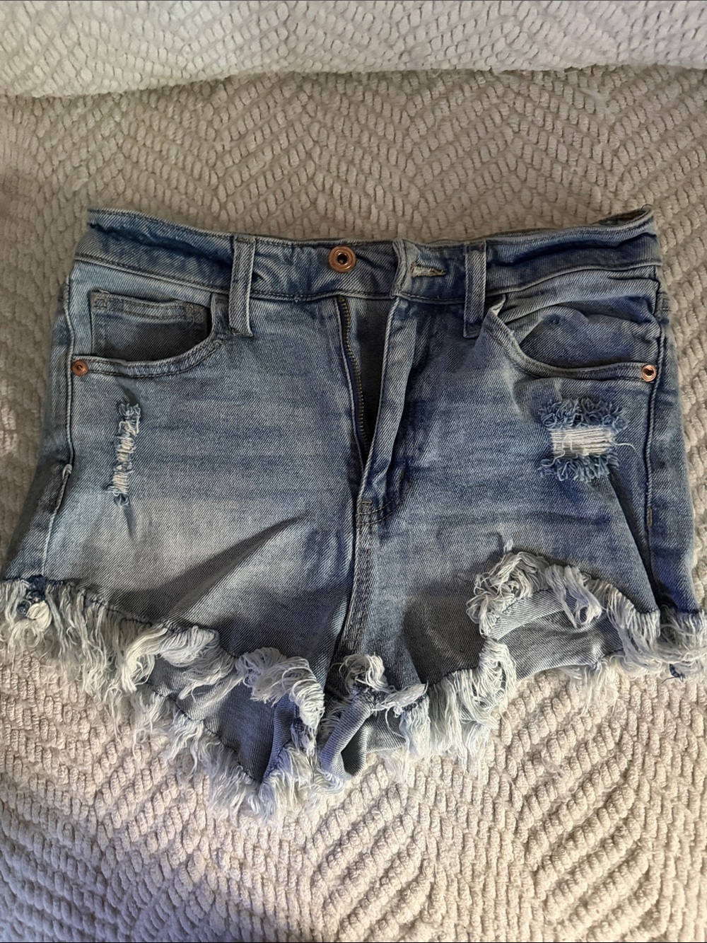 RE Generation by Celebrity Pink light Blue Distressed Denim Shorts -  Cutoffs